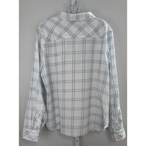 Tommy Hilfiger Women’s XL Plaid Button Down Shirt Blue Green Cotton Roll Tab - Picture 2 of 9